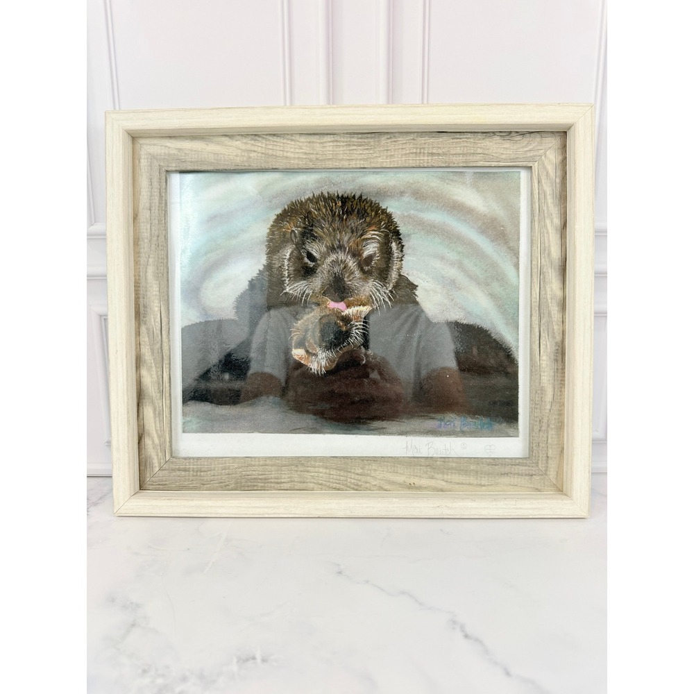 Framed Matted Original Watercolor Signed Sea Otter Ocean Art 11X13